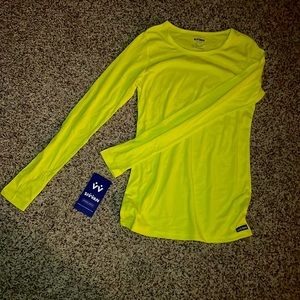 Long sleeve neon yellow shirt. Polyester and cotton.